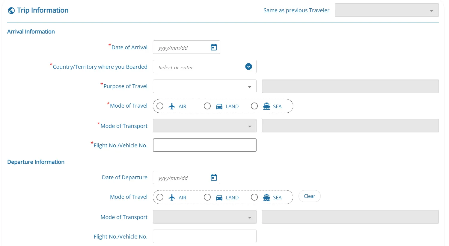 Submit Trip Information for TDAC