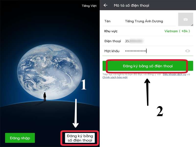 Đăng ký bằng Số Điện thoại Wechat