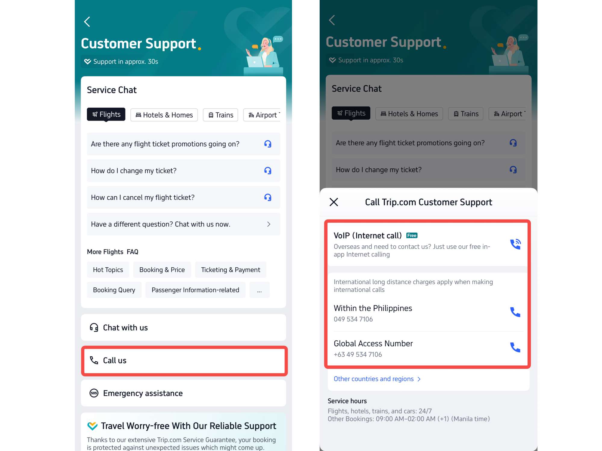 Step 3: Choose Call Trip.com Customer Service