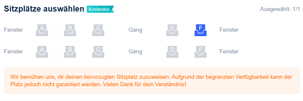 Wähle den Sitzplatztyp