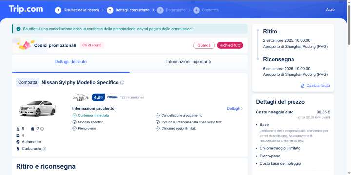 Noleggio auto su Trip.com