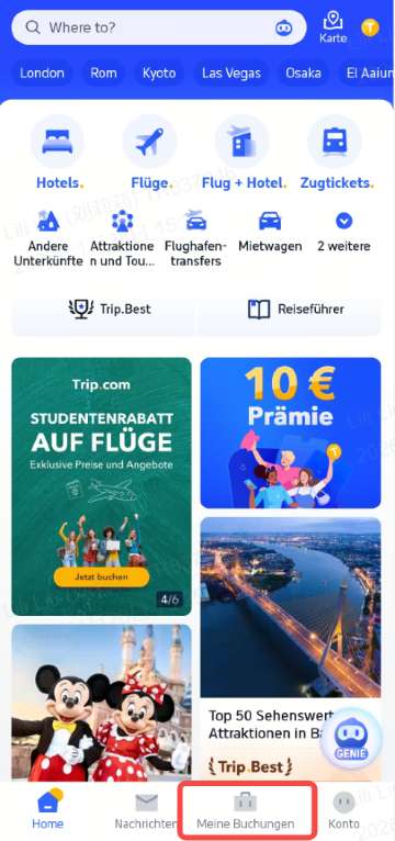 Trip.com Flug ändern | Schritt 1: Finde deine Buchung unter „Meine Buchungen“