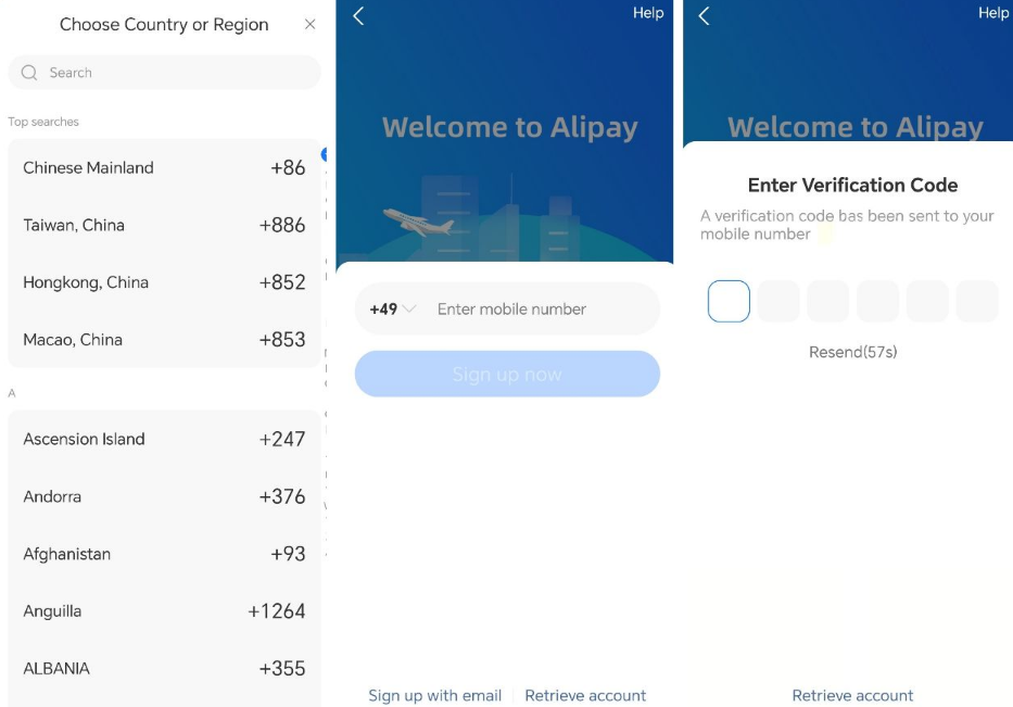 Alipay registrieren