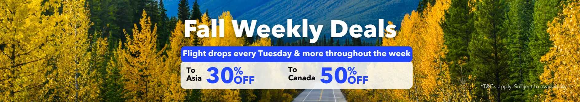 Trip.com Fall Weekly Travel Deals: to Canada 50% Off & Asia 30% Off