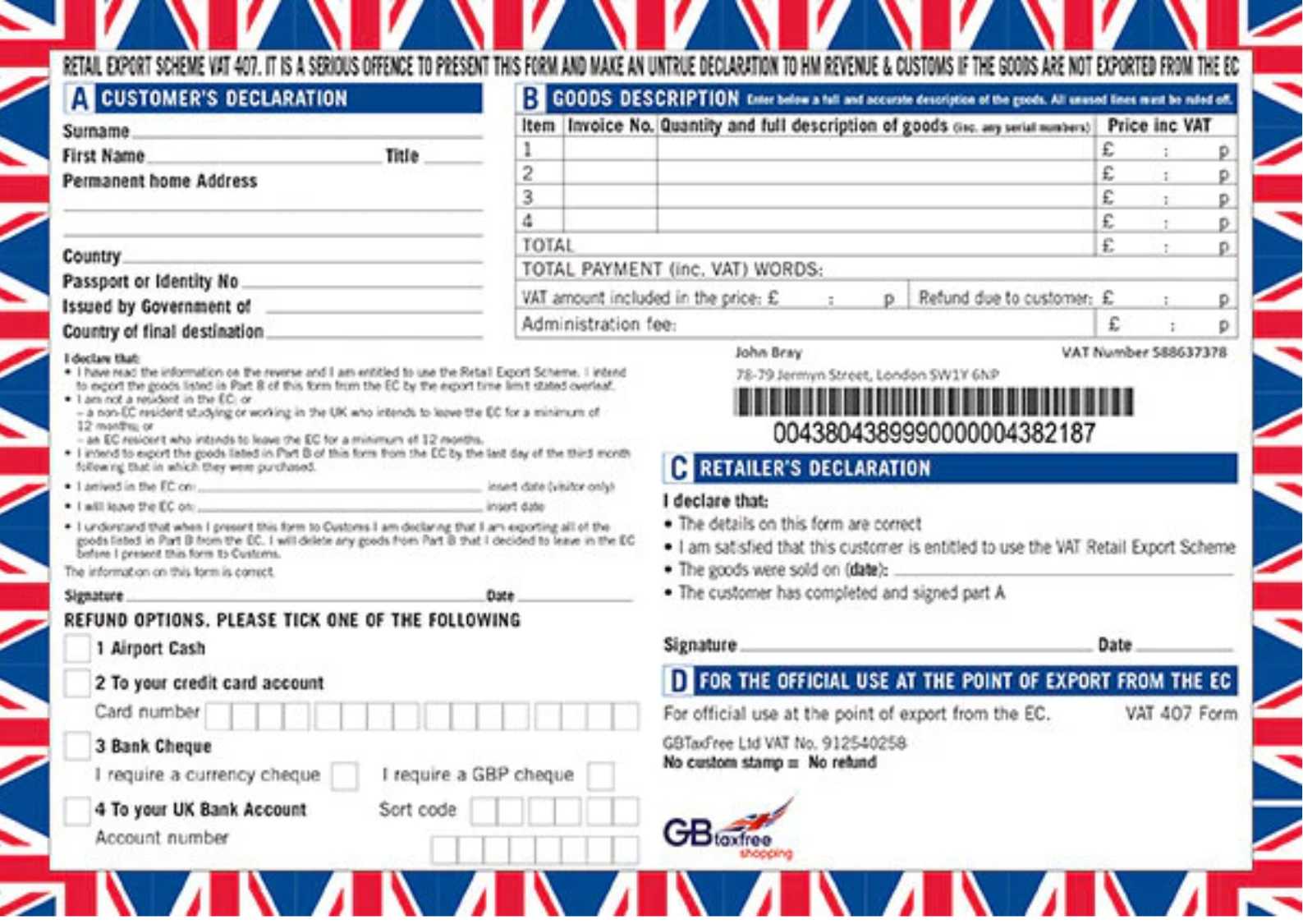 Tax Free Form in Ireland