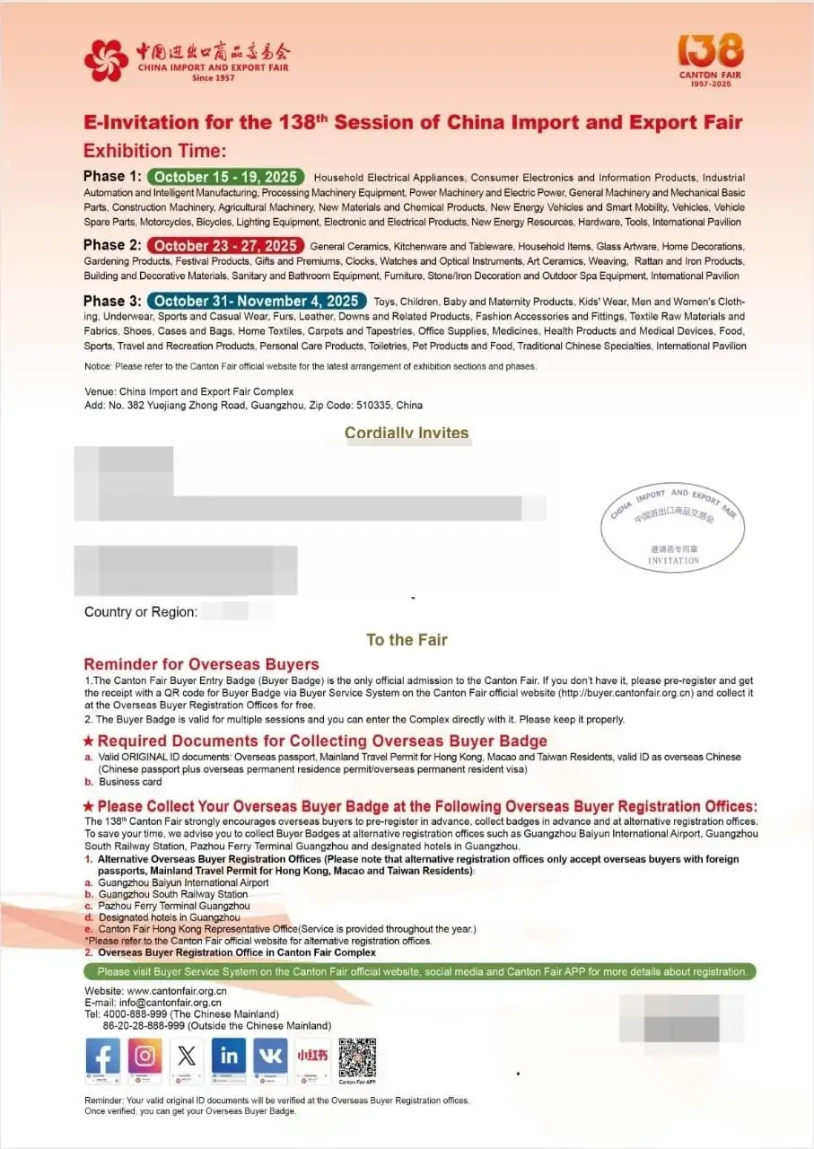 Canton Fair Invitation Letter
