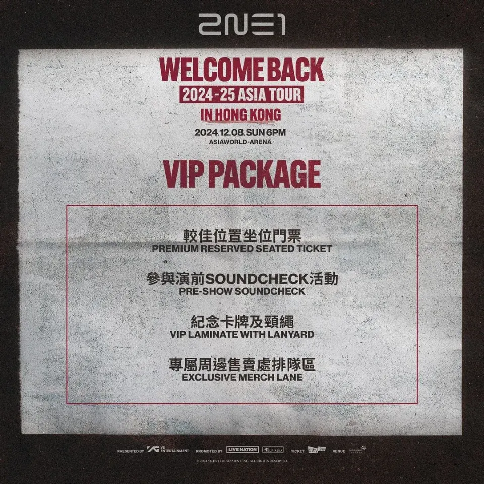 2024 2NE1 香港演唱會 VIP 門票