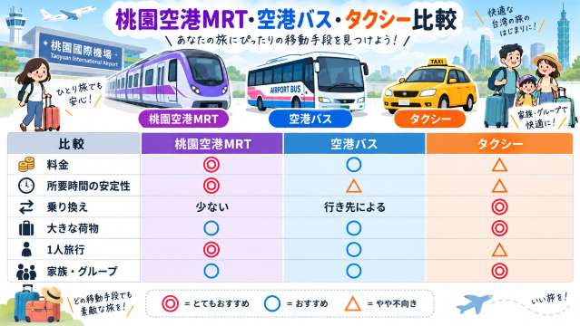 桃園空港MRT、バス、タクシー比較
