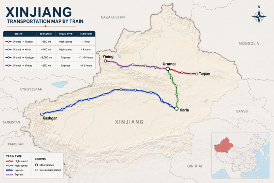 Xinjiang Location Map by Train