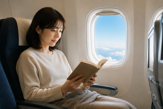 機内読書する日本人