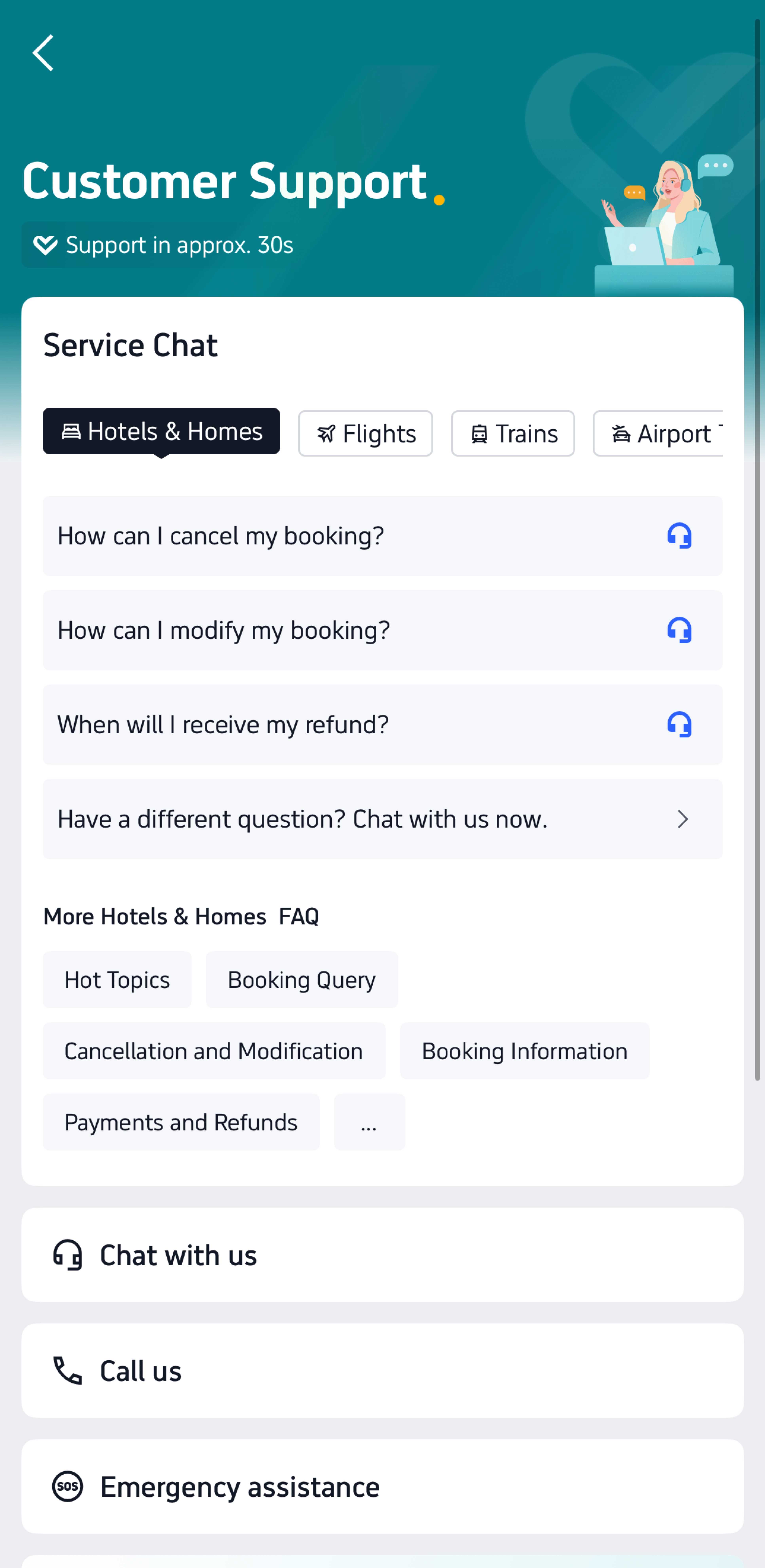 Trip.com App Customer Support Page