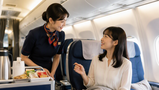 CAと話す日本人