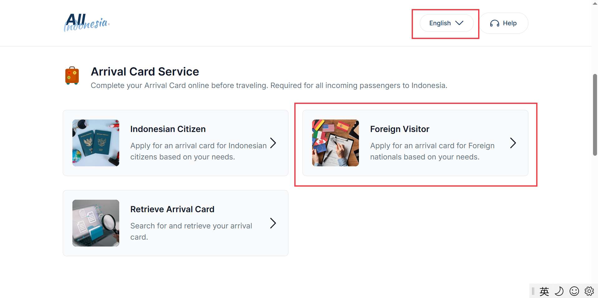 Go to All Indonesia Arrival Card Official Website
