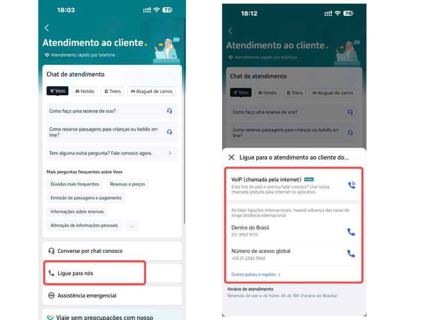 Selecione Atendimento por Telefone para encontrar o número de telefone da Trip.com