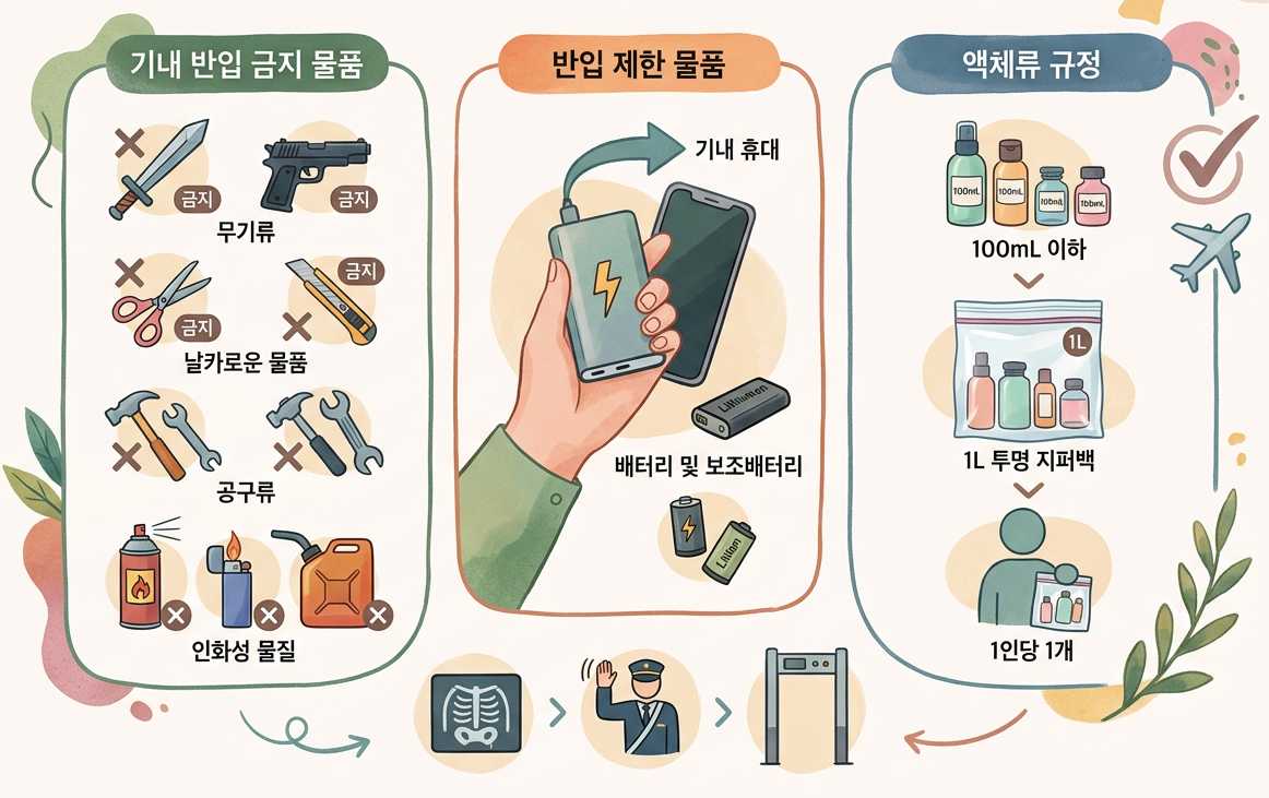 기내 반입 금지 물품 및 액체류 규정 정리