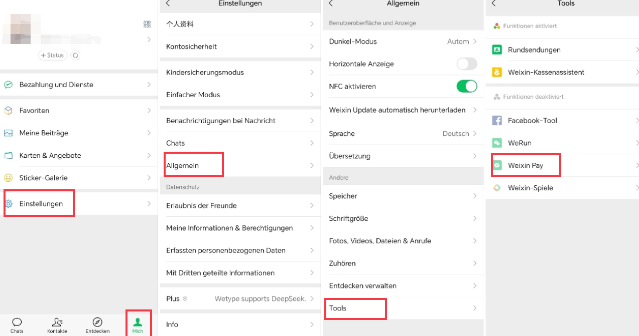 WeChat Pay aktivieren