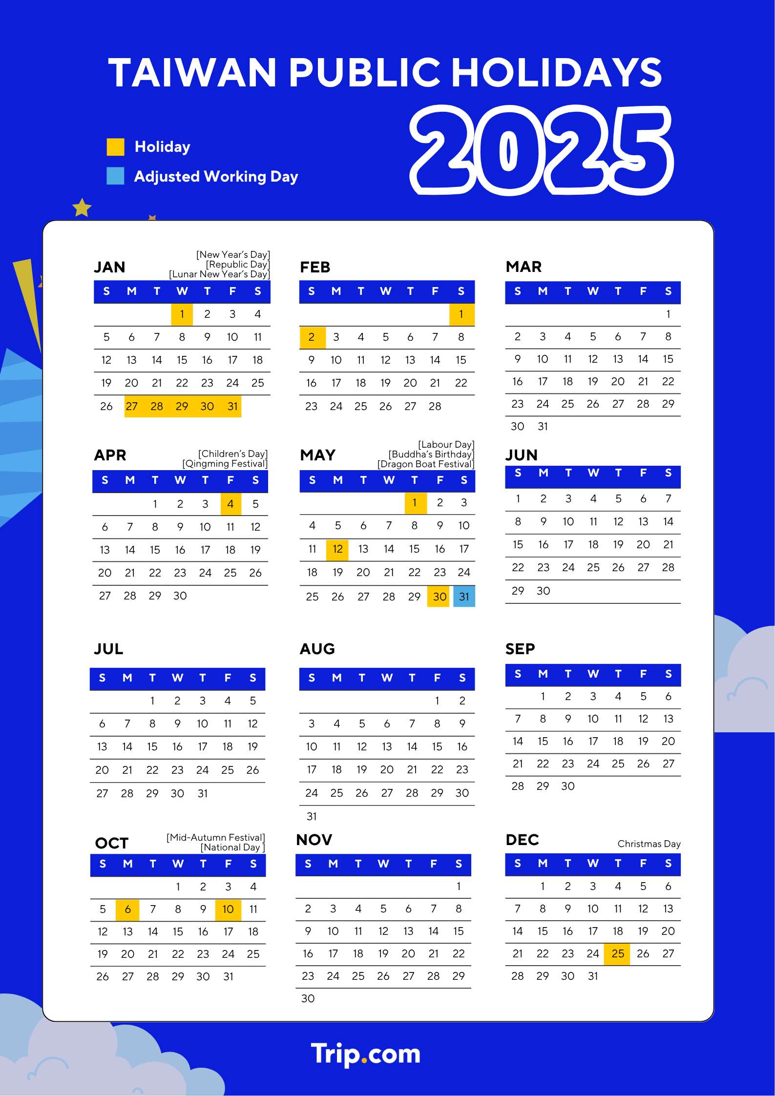 Calender Taiwan Public Holidays 2025