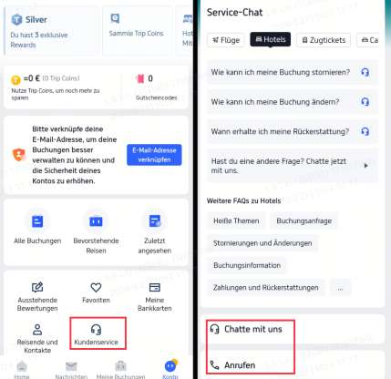 Schritt 5: Mit Trip.com Kontakt aufnehmen