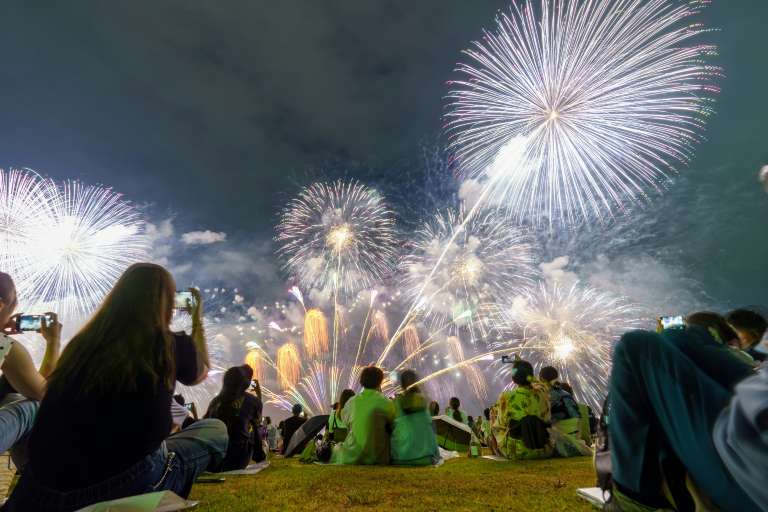 Crowds Watching Yodogawa Fireworks Festival (Osaka)