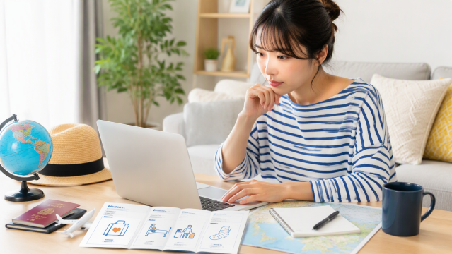 旅行保険を調べる日本人
