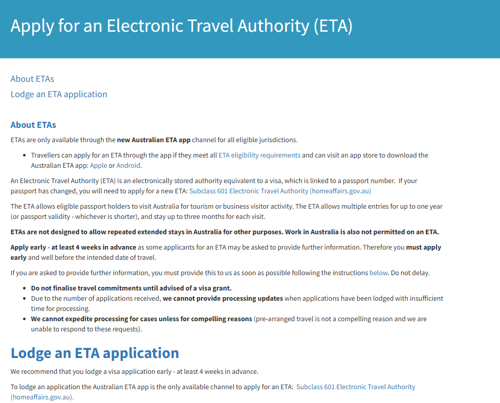 How to apply ETA Australia Step 1
