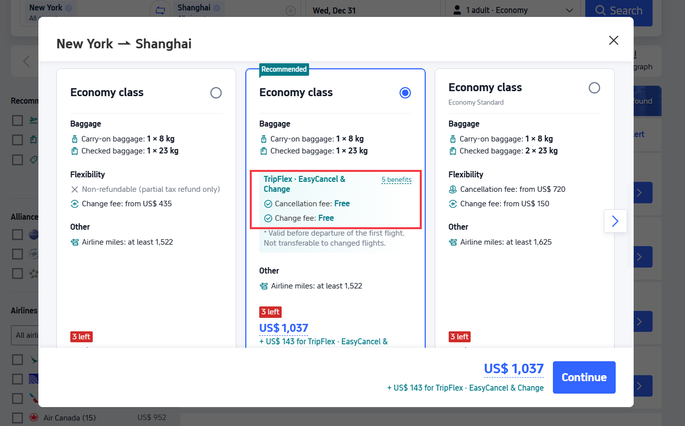 TripFlex · EasyCancel & Change benefits