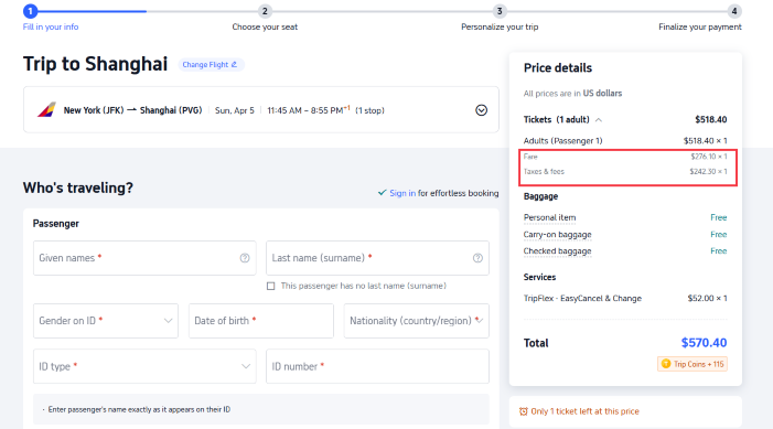Other Fees to Watch Out for on Trip.com
