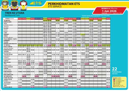 Johor Bahru to Kuala Lumpur ETS Schedule
