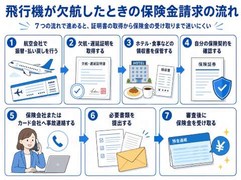 飛行機が欠航したときの保険金請求の流れ