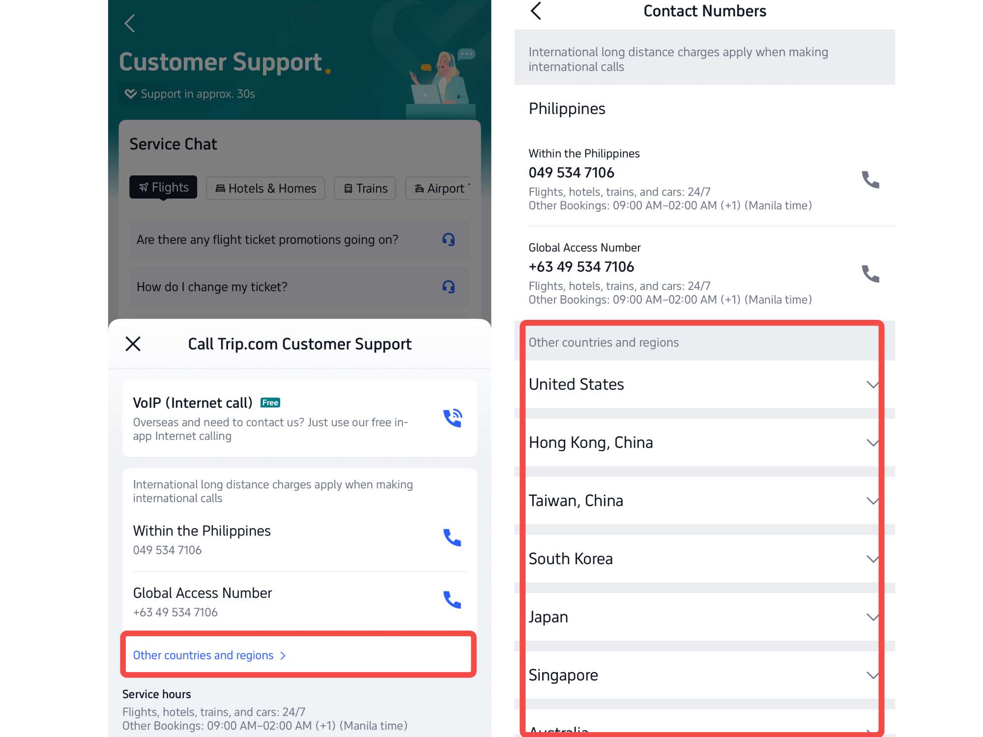 Step 4: Find Call Trip.com Customer Service of Other Countries and Regions