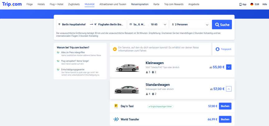 So buchst du einen Flughafentransfer bei Trip.com
