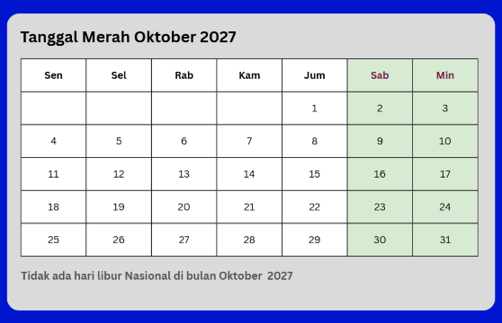 hari libur nasional 2027 oktober