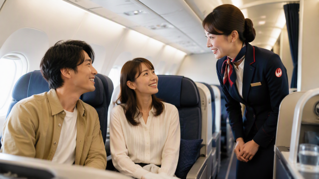 CAと話すカップル