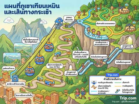 แผนที่เขาเทียนเหมินและเส้นทางกระเช้า