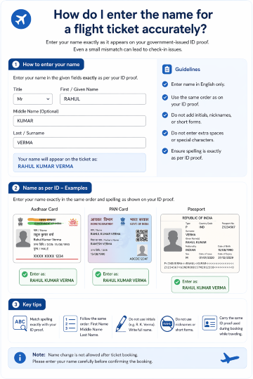 How do I enter the name for a flight ticket accurately?