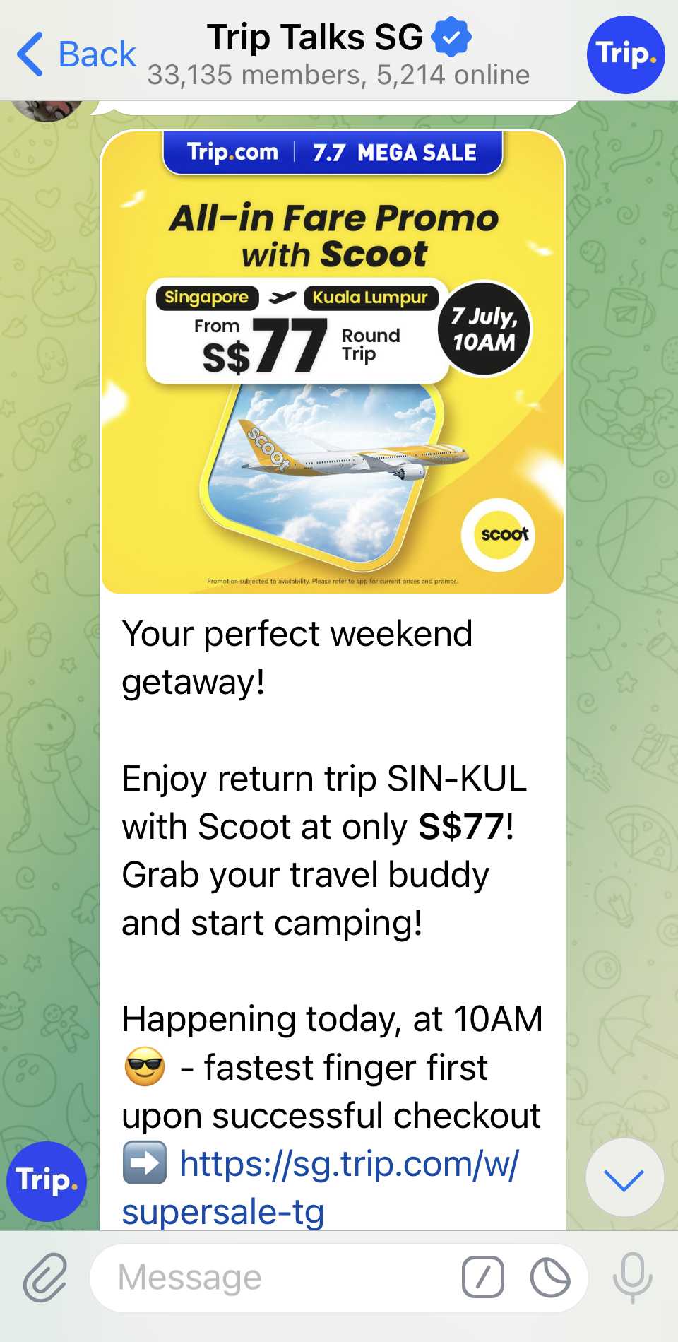 trip.com telegram group screenshot