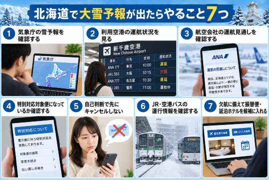 北海道の雪で欠航した場合にやるべきこと