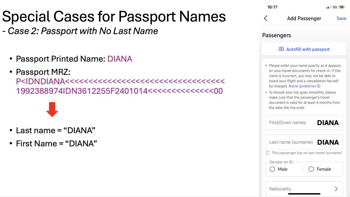 how to input first name and last name for special case 2