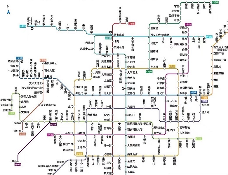 西安地下鉄の路線図