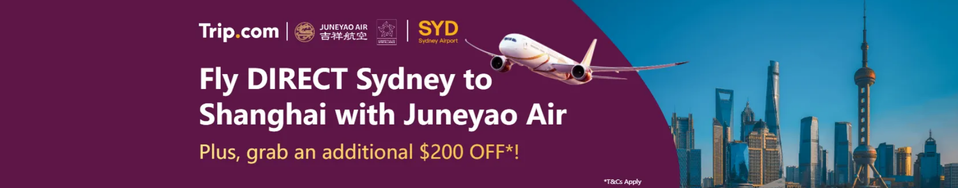 Trip.com Promo Code AU: Fly Direct Sydney to Shanghai to Shanghai with Juneyao Air