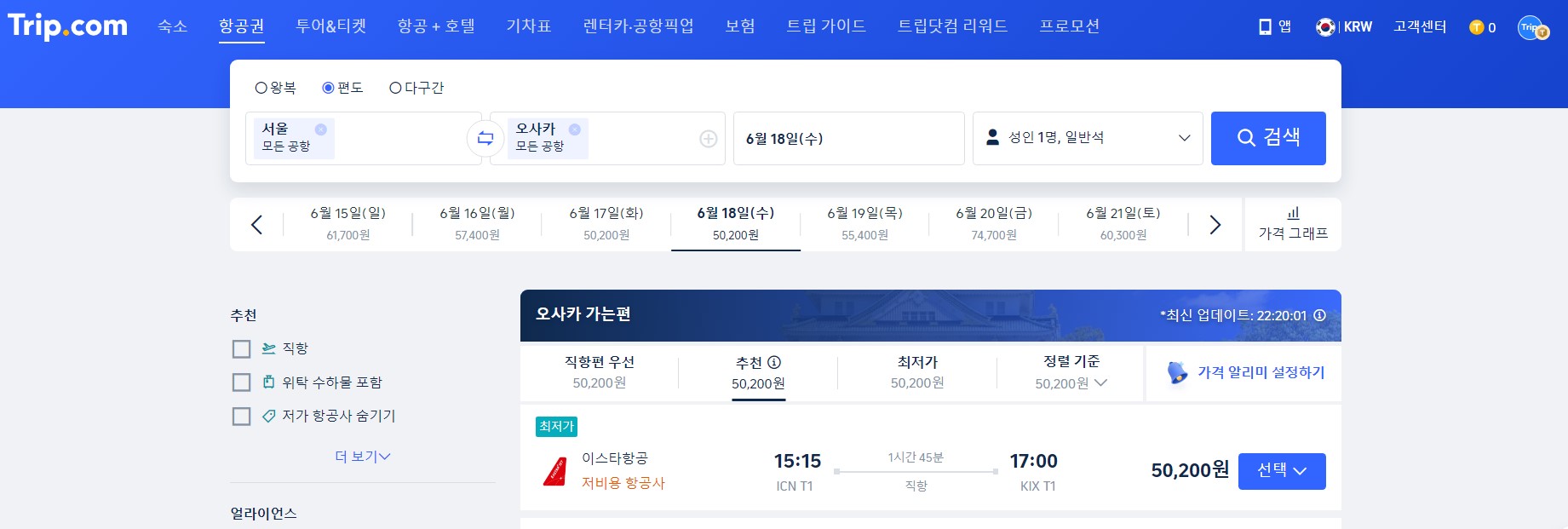 항공권 가격 그래프
