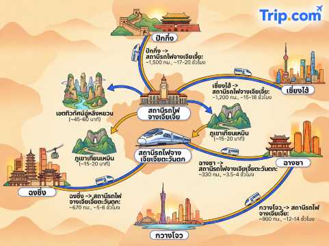 วิธีเดินทางไปจางเจียเจี้ย แผนที่การเดินทางไปจางเจียเจี้ยด้วยรถไฟ
