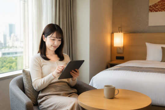 ホテルでタブレット操作