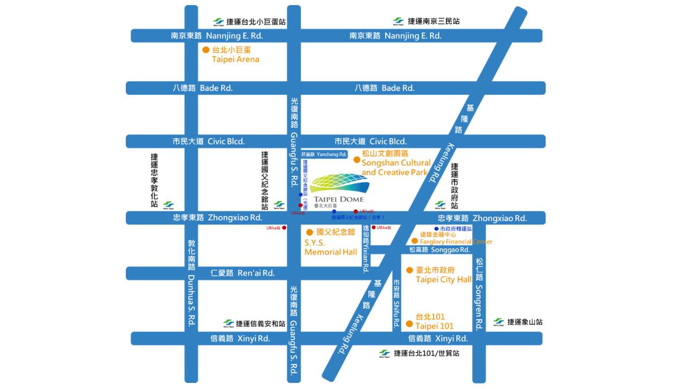 台北大巨蛋園區周邊交通街道示意圖