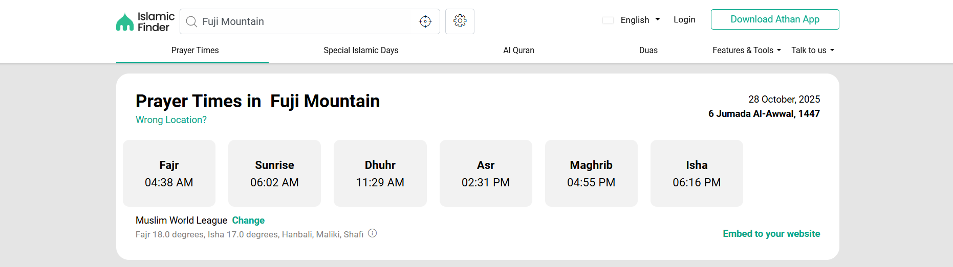 waktu solat gunung fuji