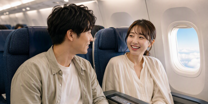 機内の日本人カップル