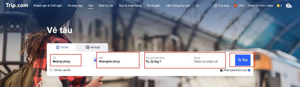 đặt vé tàu trung quốc trip.com