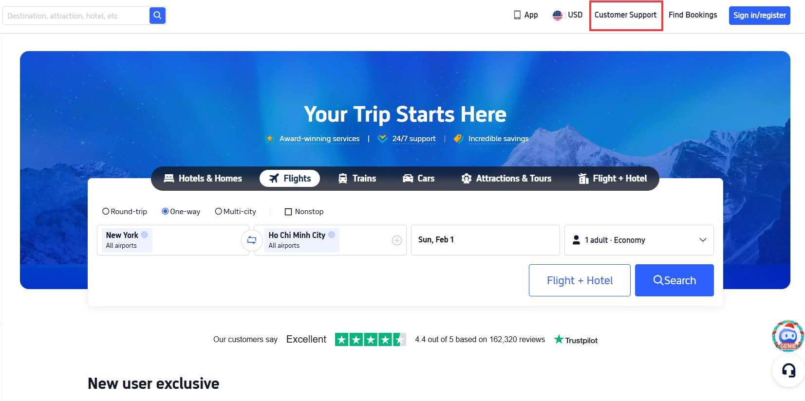Click "Customer Support" to get the call center of Trip.com