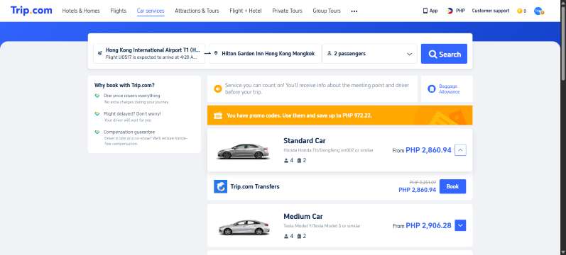 Step 3: Add Destination and Choose Your Car
