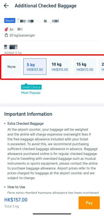 Trip.com Baggage Allowance Step 5